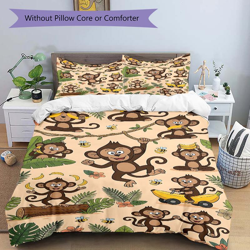 Monkey Adventure Print 3Pcs Bedding Setduvet Cover With 2 Bedropillowcase Home Birthday Gift