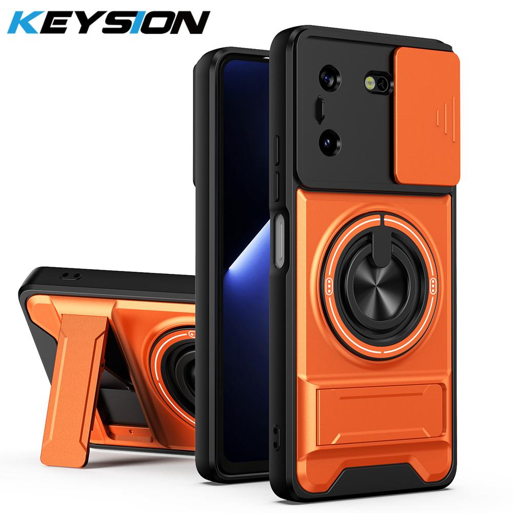 KEYSION Magnetic Phone Case for TECNO Pova 5 5 Pro 5G Slide Camera Lens Protection Upright Kickstand Ring Shockproof Back Cover
