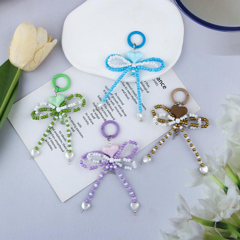 Модный милый брелок в форме сердца с бантом, милый бисерный бант, брелоки для ключей, украшения для рюкзака, аксессуары, кулон для мобильного телефона, подарки