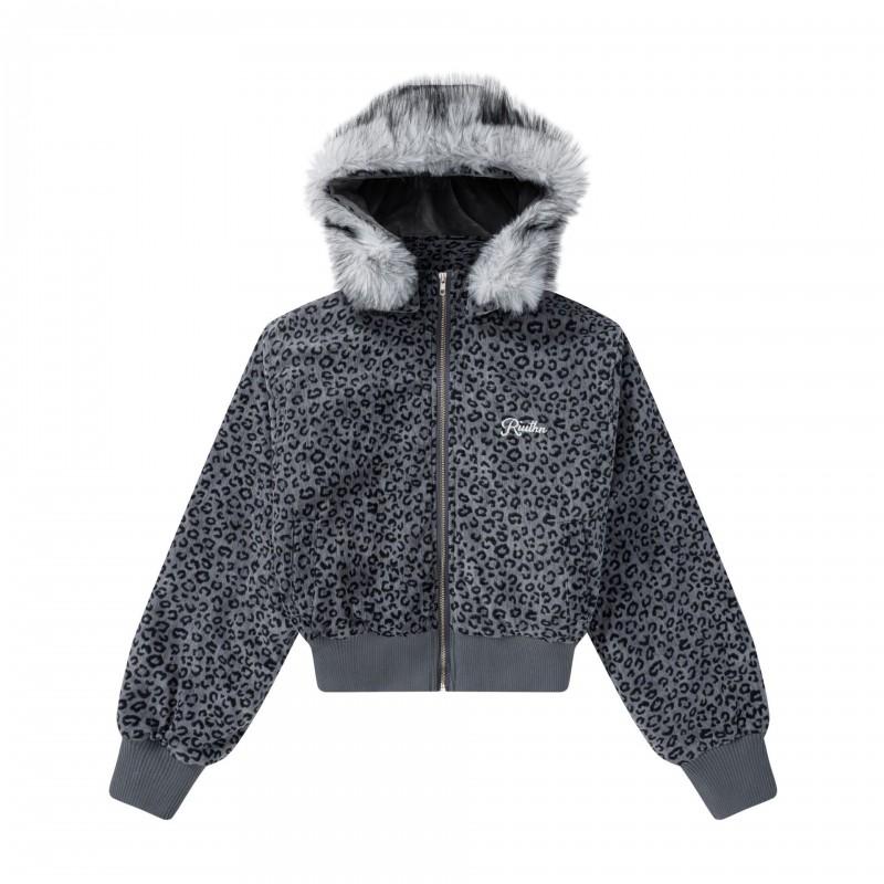 Mens Oversized Hooded Cotton Puffer Jacket With Detachable Leopard Print Panel Winter Warm Loose Coat