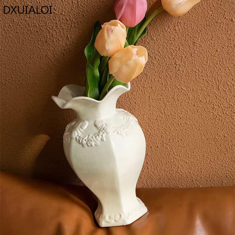 European Style Relief Vase Ceramic Vase Flower Arrangement Device Home Decoration Accessories Desktop Ornaments