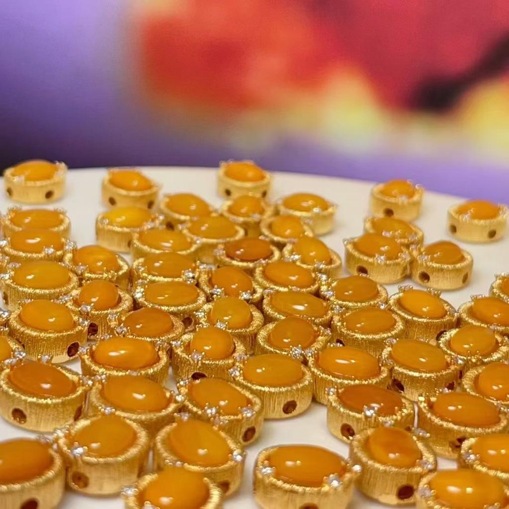 5 шт., Бусины из натурального камня желтого янтаря с золотистыми краями, Бохо овальные бусины для изготовления украшений, DIY материалы, Пасхальные Ханукальные поделки 8,5×9,5 мм