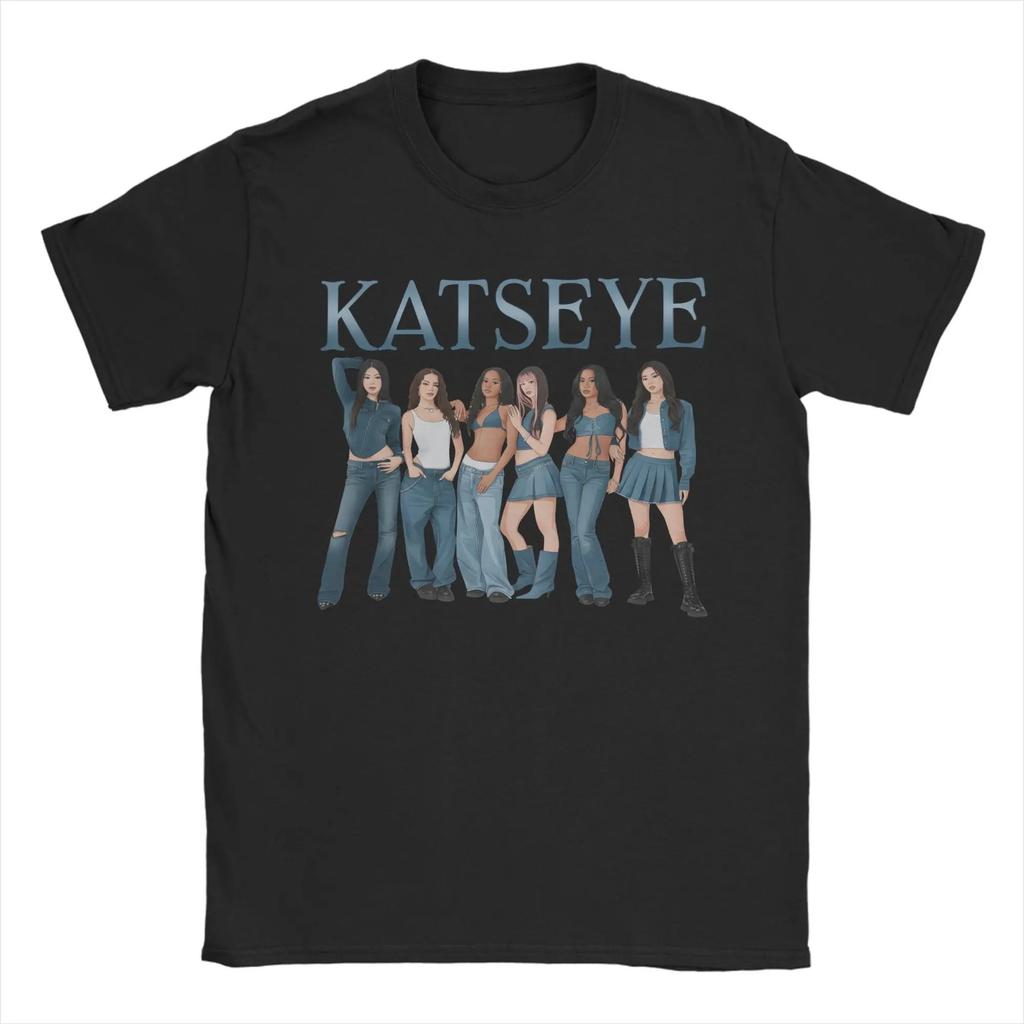 Katseye Denim Outfit Collage Fan Tribute Cotton TShirt Loose Fit for Global Girl Group Stans Comfortable Fashion Tshirts