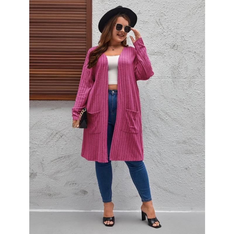Spring and Autumn Thin Large Size Ladies Casual Long Sweater Cardigan, Loose and Comfortable Ladies Unbuttoned Knitted jacketHF23047