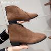 Замшевые массивные женские ботильоны с острым носком, ретро-зимние туфли на среднем каблуке 2025 года, классические туфли-лодочки в готическом стиле Botas De Mujer