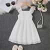 Летние платья для девочек 2025 Новые детские платья без рукавов Платья-жилеты для маленьких девочек Шифоновые белые марлевые платья
