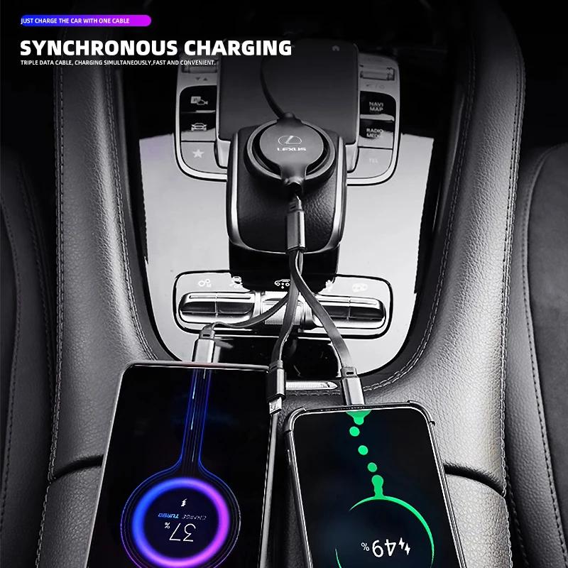 Car Interior 3 In 1 Fast Charger USB Data Cable Accessories For Lexus F-SPORT ES RX NX LS UX LM LX GX LC RZ IS CT GS RC HS SC