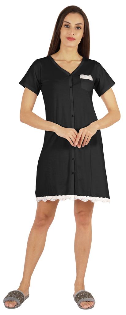 Inkmeso Solid Button Down Nightgown Sleepwear For Women  S V- Neck Nightshirt