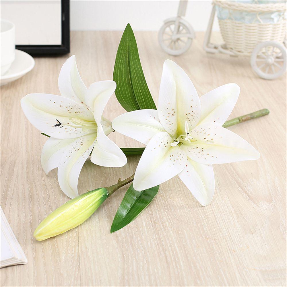 Ornament Desktop Home  Decor Two Flowers and One Bud Artificial Plants Fake Lily Artificial Flower