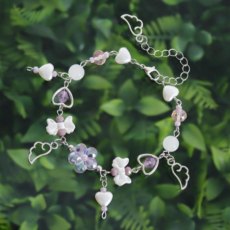 Браслет ручной работы «Крыло ангела», симпатичный браслет с бантом и бусинами, регулируемая цепочка, эстетичное ювелирное украшение, подарок для женщин и девочек