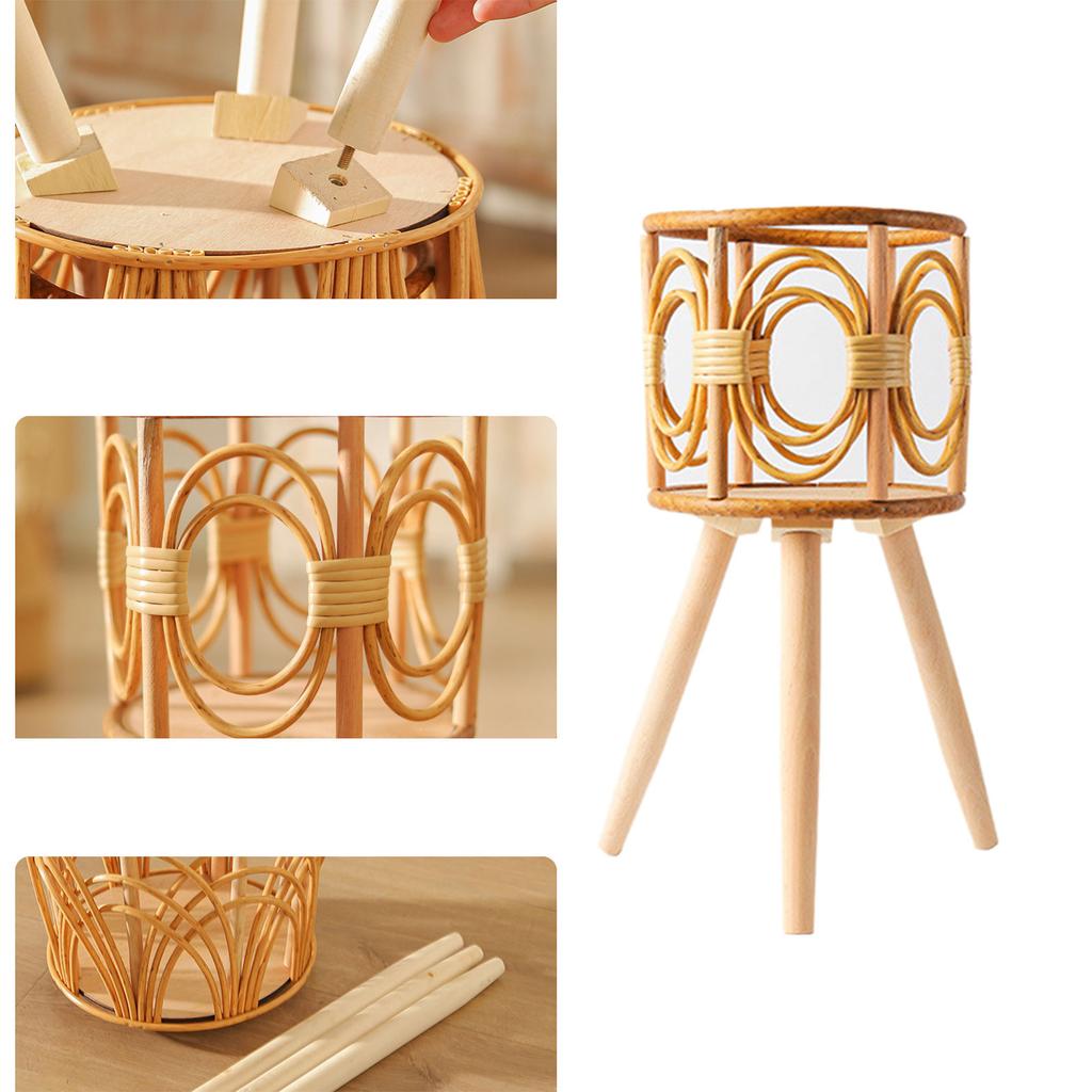 Подставка для комнатных растений из ротанга, соломенная плетеная подставка для цветов, табурет с ножками, напольные корзины для кашпо, деревянная полка для растений