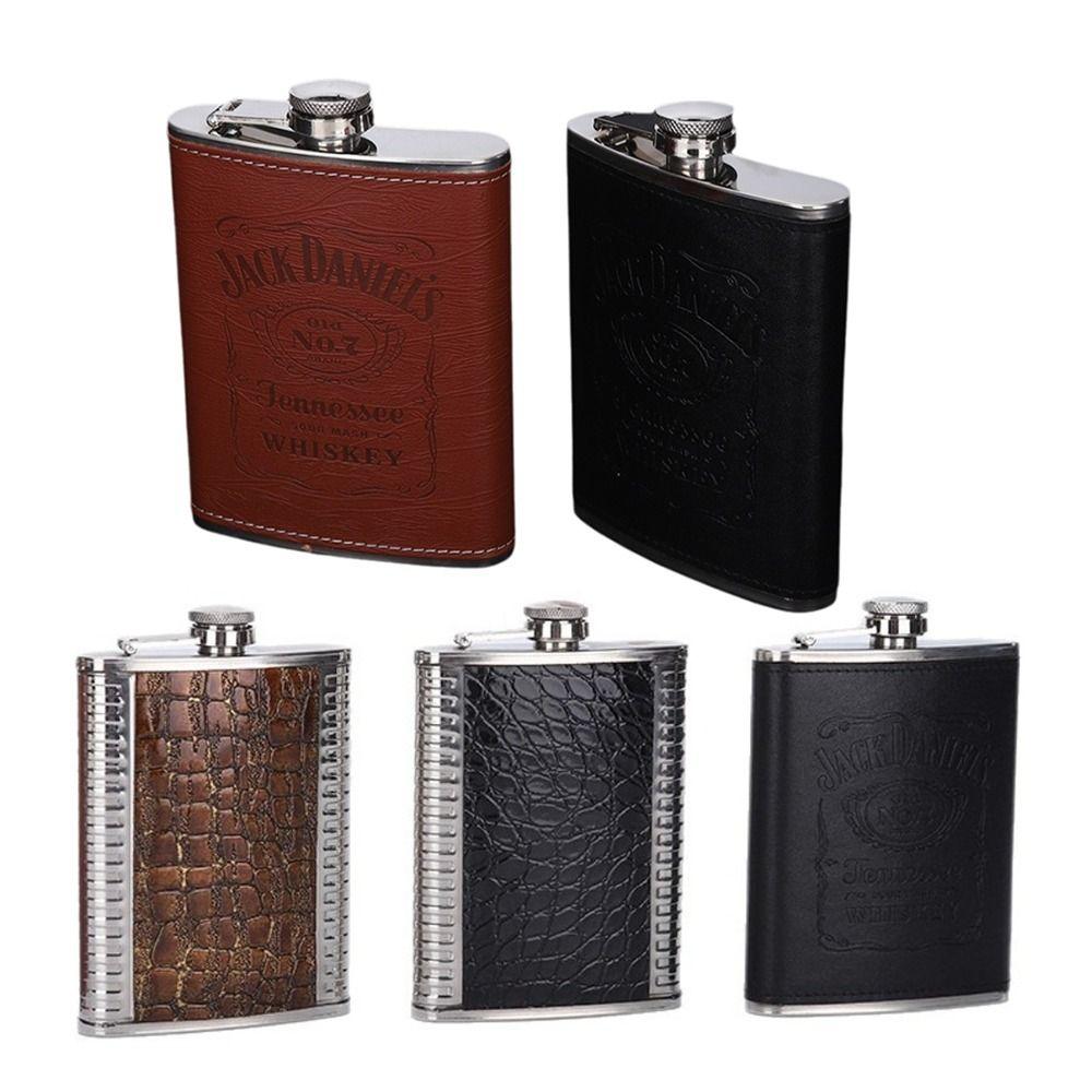 Portable 8oz Hip Flask Leather Covered Leakproof Drinking Water Bottle Mini Stainless Steel Wine Pot Outdoor