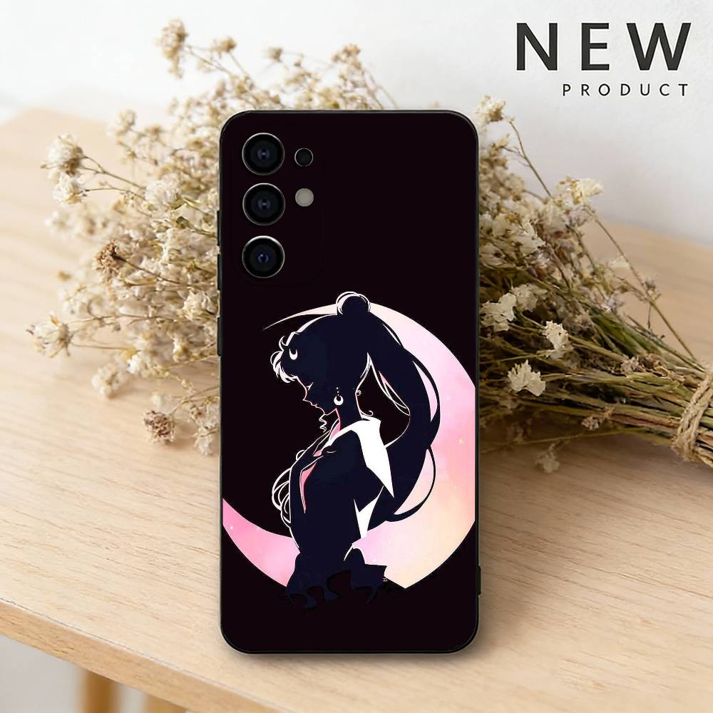 Чехол для телефона S-Sailor Anime Moon для Samsung S26,25,24,23,22,30,21,10,9,Ultra,Plus,Lite Черный Мягкий Чехол