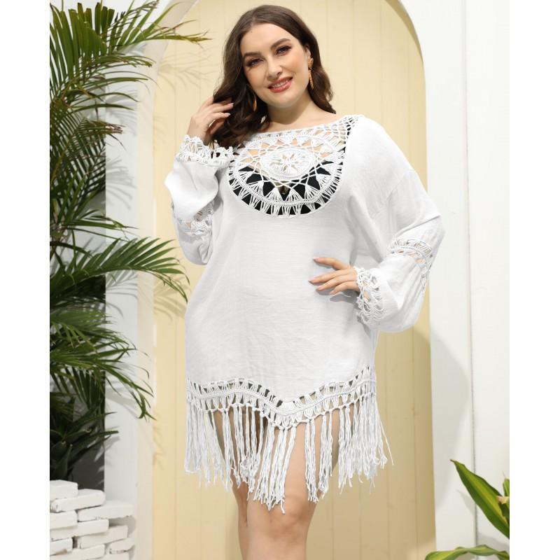 Beach Cover Up Dress Hand Crochet Splicing Tassel Swimwear Women