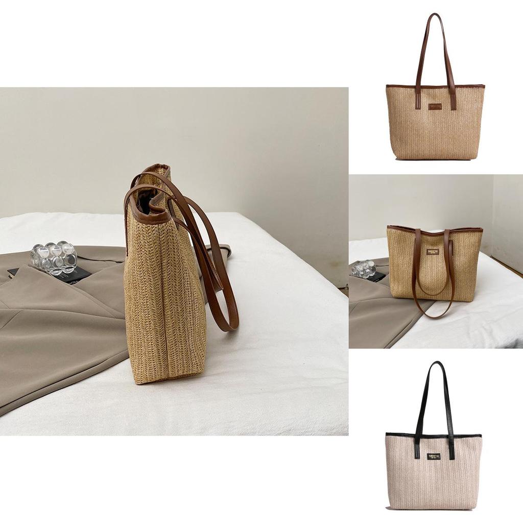 Large Woven Rattan Shoulder Bag Featuring Inner Pockets For Street Style