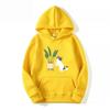Teens Cute Cat and Plant Print Hoodies Casual Couple Hip Hop Streetwear Spring Long Sleeve Hoody Sweatshirts
