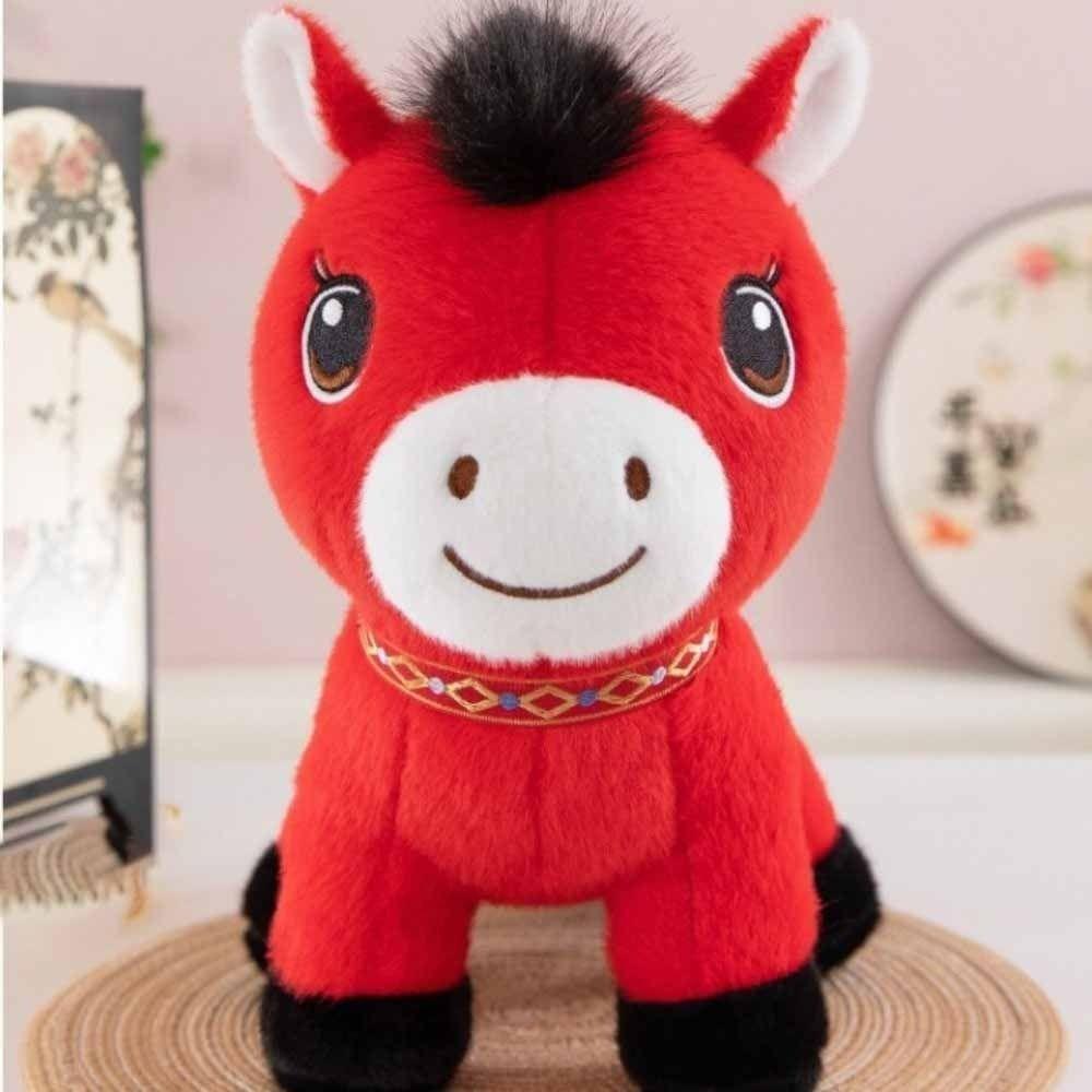 Pp Cotton Filling Horse Plush Toy Red Color Zodiac Pony Figurine Desktop Pets