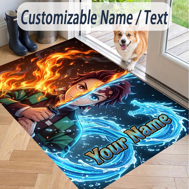 Custom Text Demon Slayer Pattern Floor Rug Soft Indoor Carpet Mat Living Room Bedroom