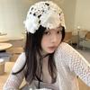 Flowers Knitted Hat Hollowed Out Skullies Hat Breathable Beret Cap for Women