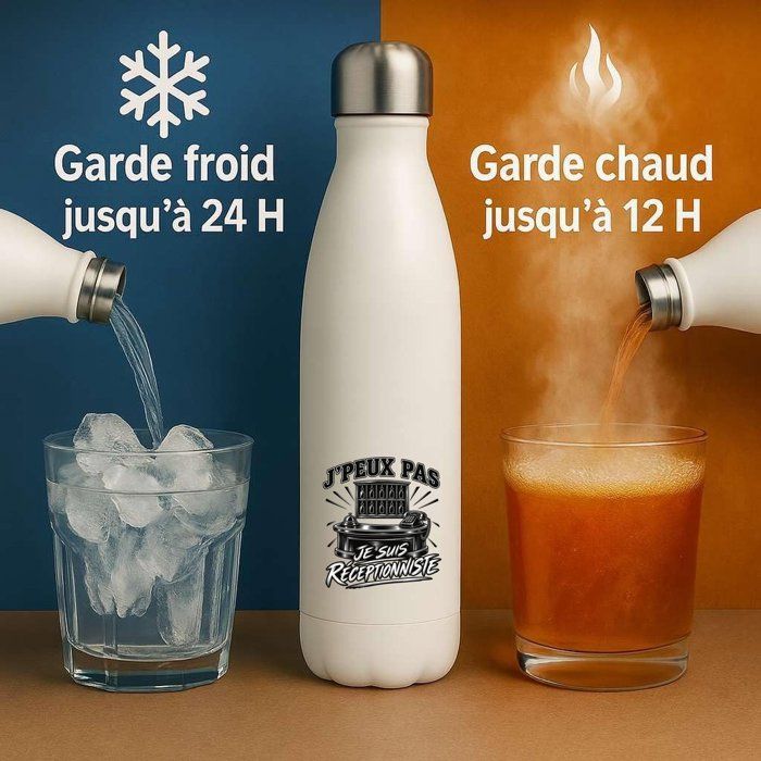 Gourde Isotherme J’peux pas je suis Réceptionniste J'peux pas minimaliste | Bouteille Inox Double Paroi 500 ml Froid 24 h Chaud 12