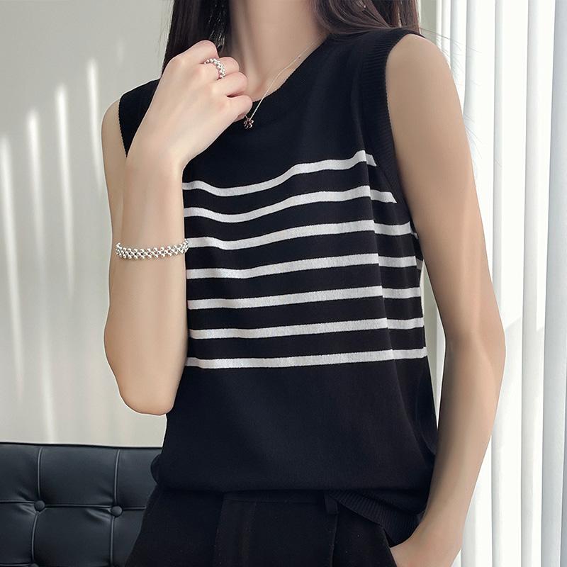 Женская майка в полоску MODERN NEW SAGA летняя футболка без рукавов вязаный топ жилет женский с круглым вырезом