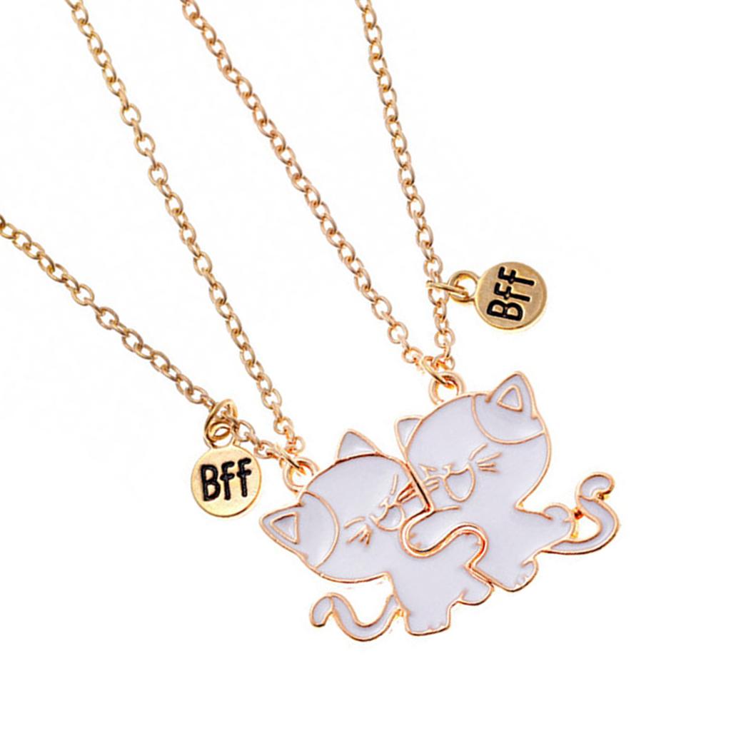 Pack of 2 Friendship Necklaces Cats Pendants Necklace Adjustable Chain Necklace Alloy Texture Neck Jewelry for Daily