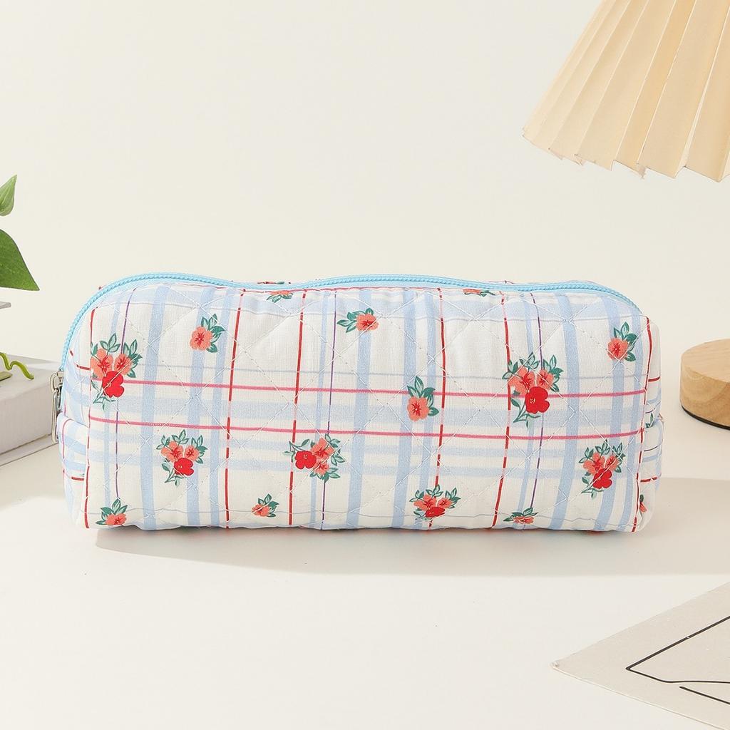 Chic Floral Pencil Case Student Girl Aesthetic Vintage Flower Strawberry Cat Pencil Bag High Capacity Stationery Storage Bag