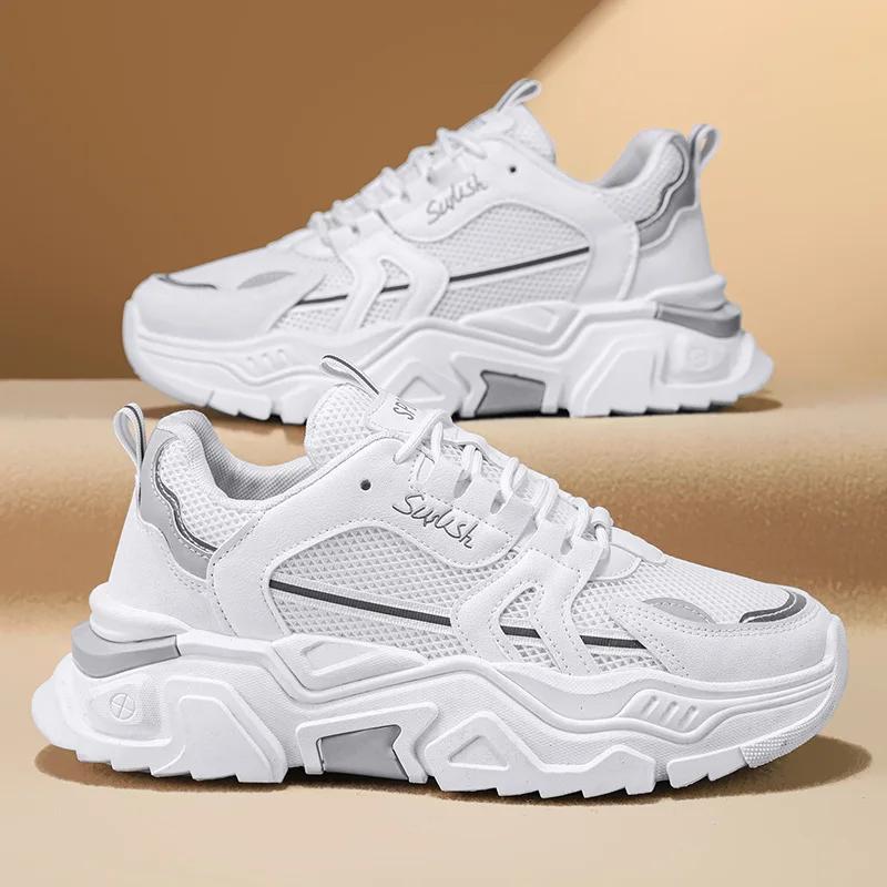 New Men's Casual Sport Shoes Breathable Vintage White Sneakers Autumn Popular Thick Bottom Trendy Shoes For Motorcycle