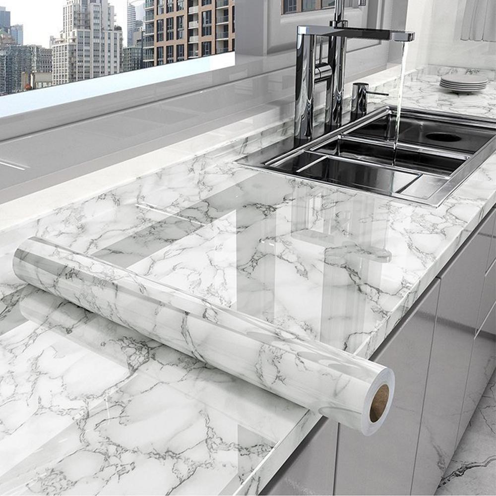 Самоклеящаяся кухонная пленка под мрамор - Водонепроницаемые Маслостойкие ПВХ Виниловые Обои для Столешницы, Фартука, Плитки | Легко Снимаются и Приклеиваются