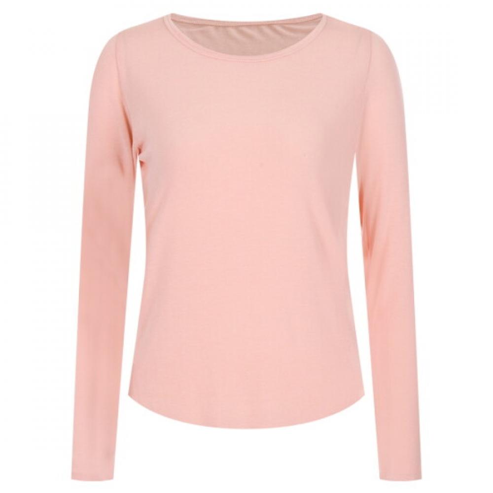 Shop Women Round Neck Inner Use Span Silky Long Sleeve Plain T shirT Pink Dai