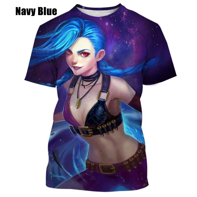 Модная мужская и женская повседневная футболка Game LOL Jinx, футболка с 3D принтом, повседневная футболка с круглым вырезом и короткими рукавами
