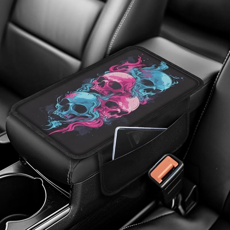 Чехол на центральную консоль автомобиля с принтом черепа, нескользящий чехол на подлокотник для автомобиля, универсальные защитные чехлы для подлокотников, подходят для автомобилей, внедорожников, декоративные чехлы для автомобилей