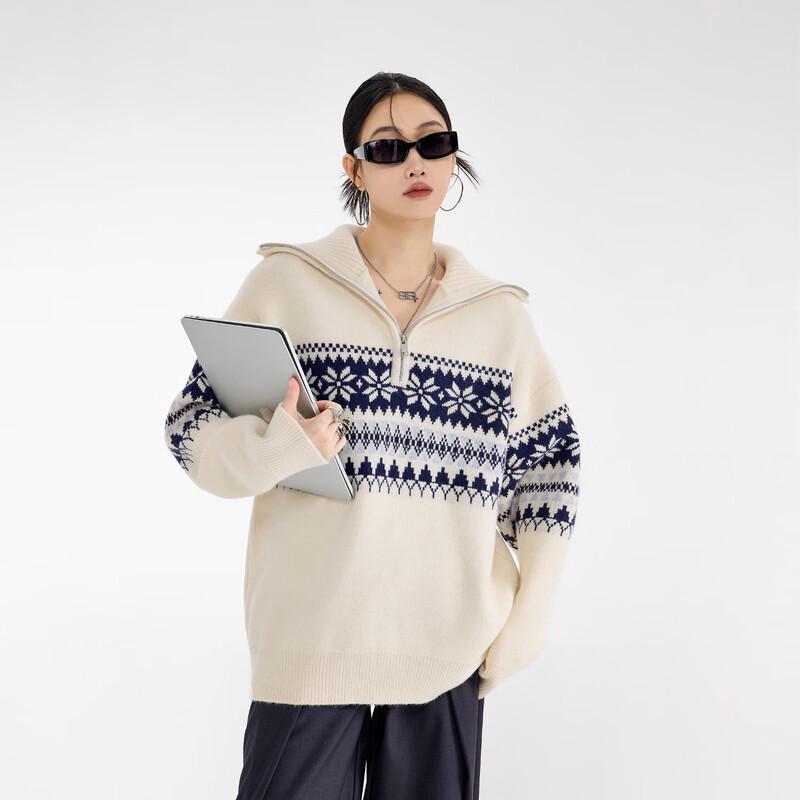 Женский пуловер ICH MODE с узором Fair Isle на молнии до середины