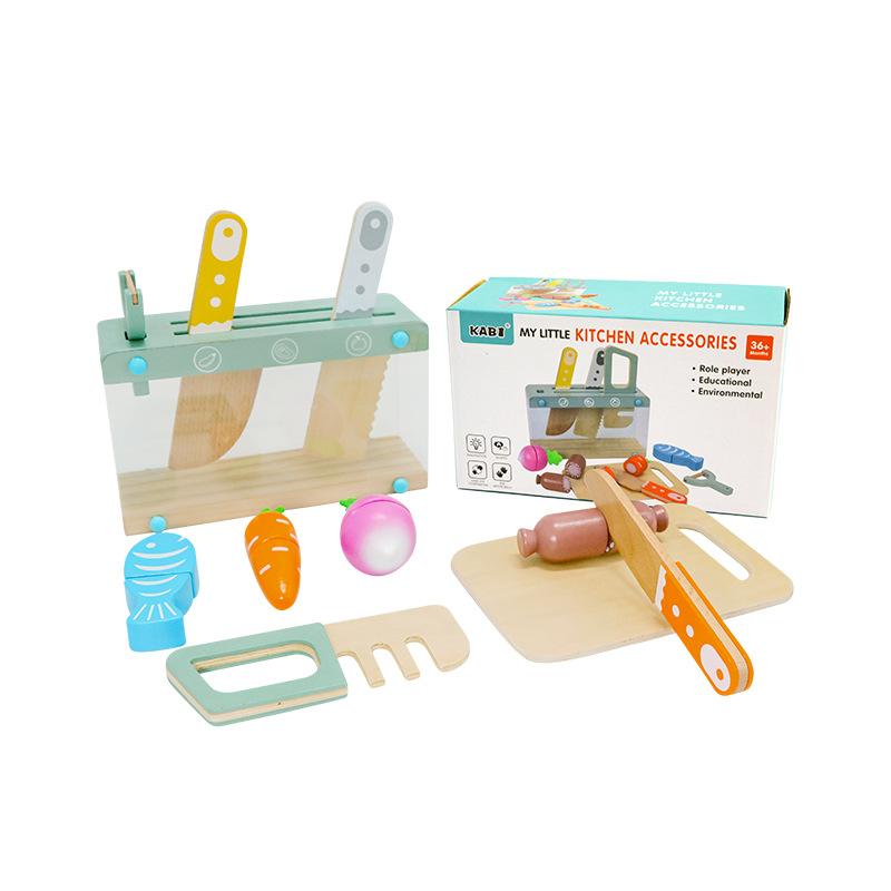 Children's Simulated Home Cooking Utensils, Bowls, Chopsticks, Knives, Forks, Wooden Simulation Boys and Girls' Toy Plates
