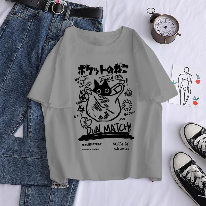 Новые мужские женские мультяшные футболки Харадзюку Каваи Кошка с принтом Футболки с коротким рукавом Парная уличная одежда Y2K Топы Графические футболки