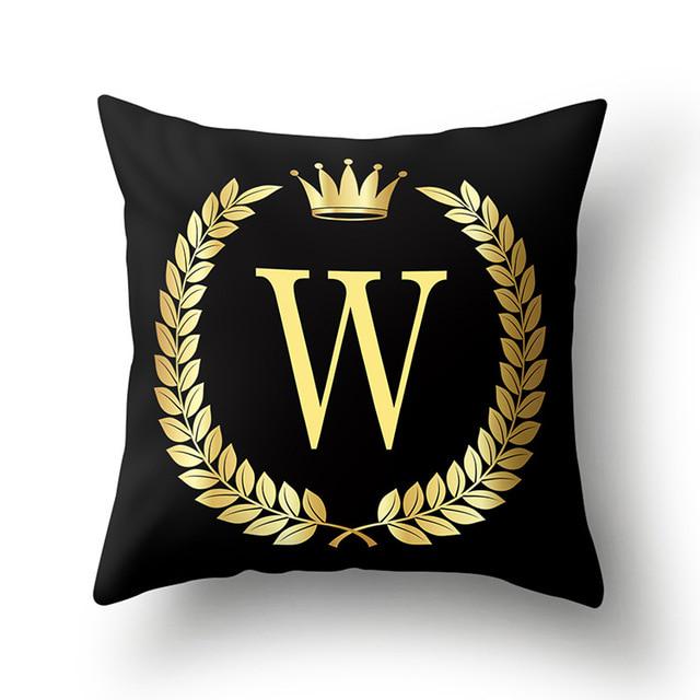 45x45cm Black Gold Letter Crown Polyester Cushion Cover Sofa Home Decor Pillowcase Decorative Cushion
