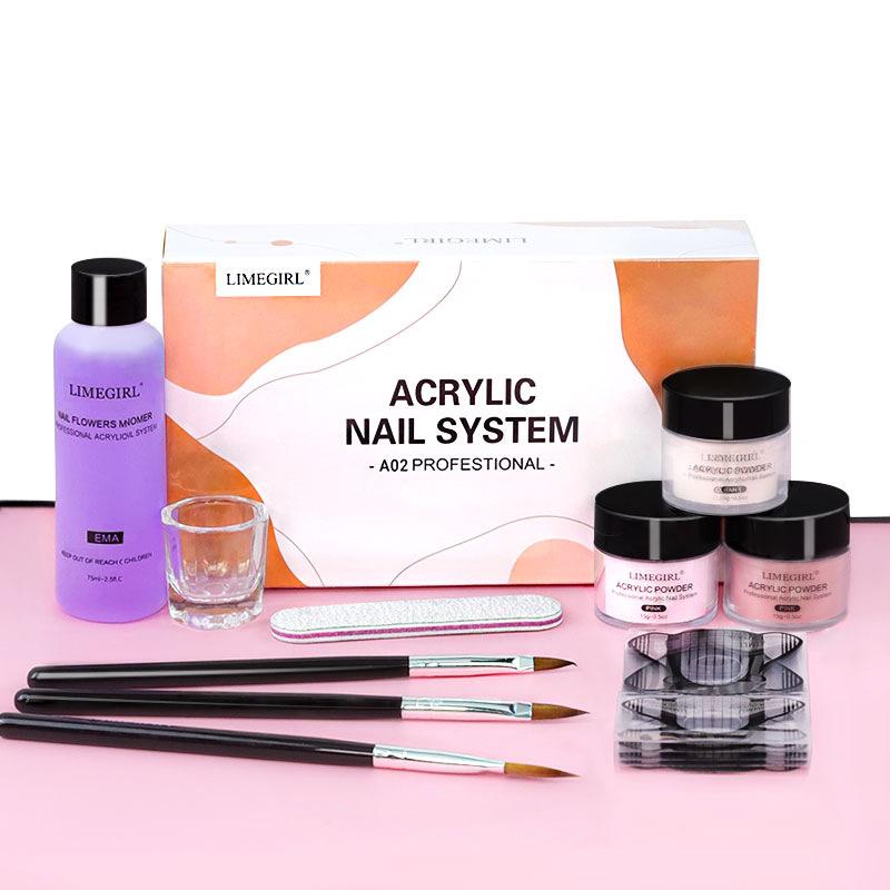 Crystal Nail Powder Kit Full Set with Nail Lamp, Buffer Drill, Glitter, Rhinestone Decorations, Professional Home DIY Manicure Extension Tools