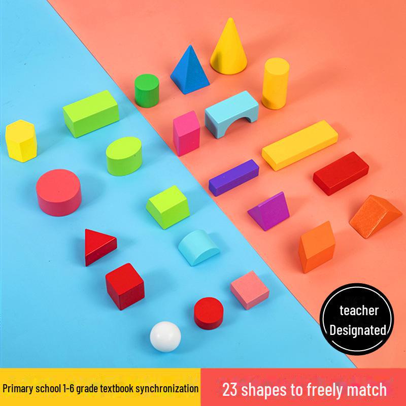 Wooden Geometric Solid Shapes: Cylinder, Cone, Cuboid - Early Education Math Teaching Aids