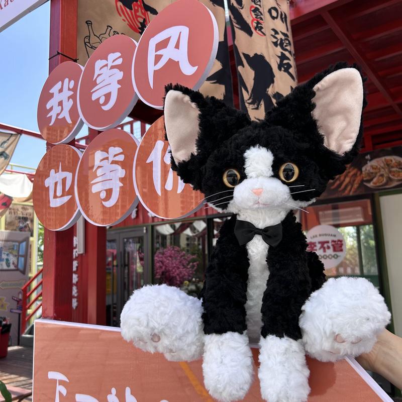 Cute Black Cat Plush Toys Pillow Khaki Curly Kuki Black Cat Devon Rex Doll Stuffed Animals Festive Gifts For Kids Birthday Girls