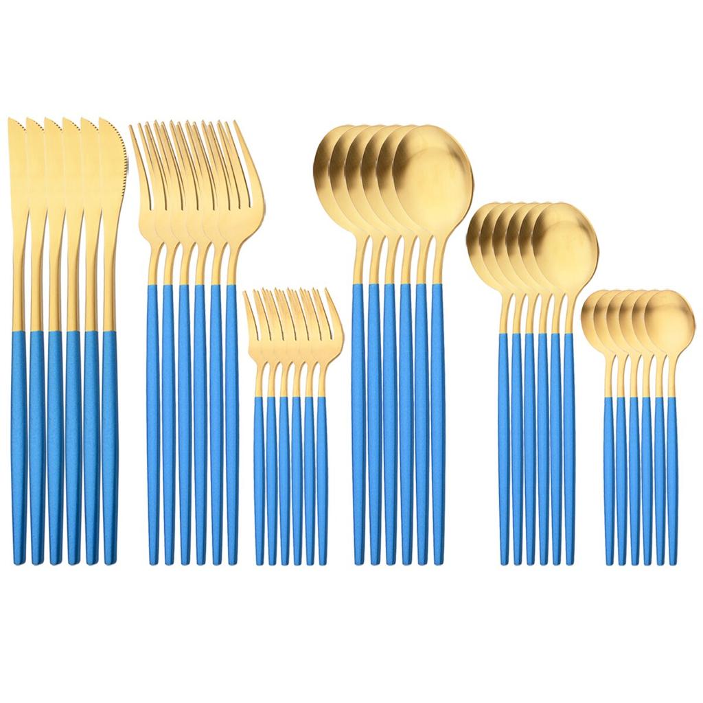 36 шт. Золотая посуда из нержавеющей стали, посуда, набор столовых приборов в западном стиле, ножи, вилка для торта, чайная ложка, столовые приборы, кухонное серебро