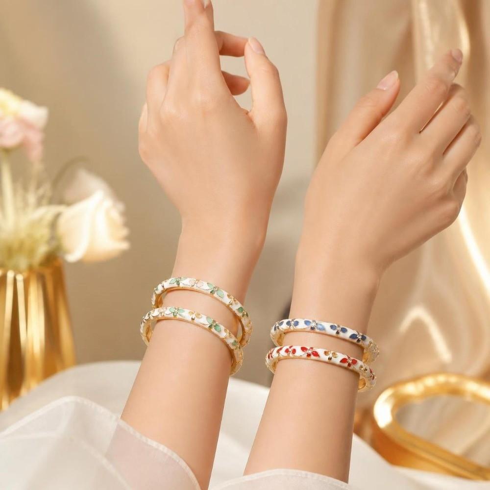Colorful Enamel Open Cuff Bracelet Elegant Women's Floral Bracelet Enamel Flower Bangle Bride