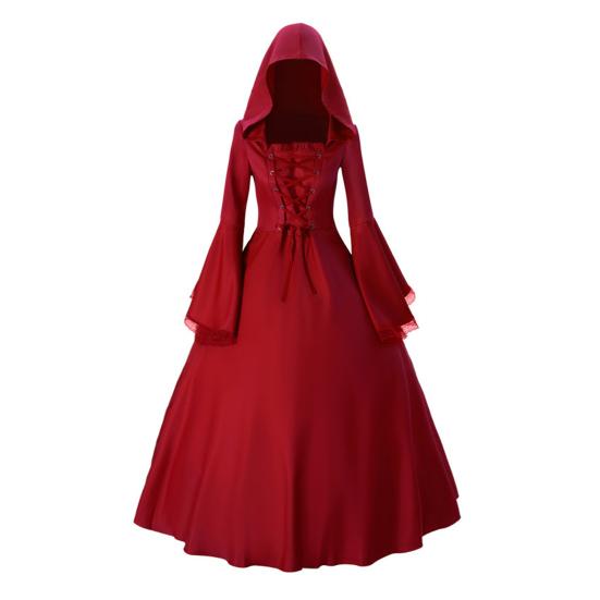 Women Gothic Hooded Witch Dress Vintage Medieval Victorian Dress Halloween Renaissance Cosplay Gown for Makeup Parties Role-Playing