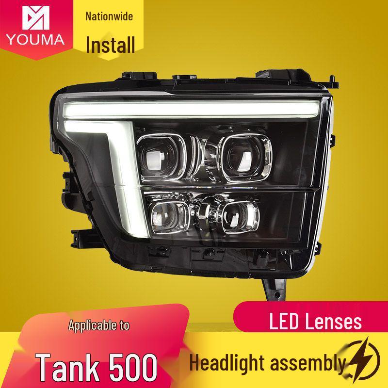 Tank 500 Headlight Assembly: LED Daytime Running Lights & Turn Signals with Laser Matrix Module Lens