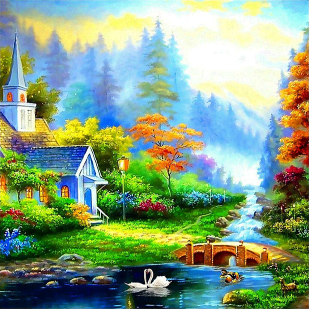 5D Diy Diamond Painting Cup Cross Stitch Sunset Landscape House Animal Penguin Mosaic Diamond Embroidery Home Decoration Gift
