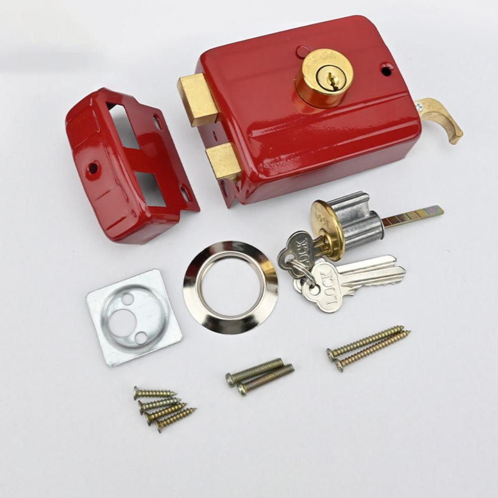 Deadbolt Iron Anti-theft Door Lock Key Included Single Cylinder Security Door Lock Durable Retro Style Retro Red Lock Indoor Use