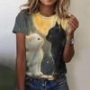 Cartoon Cat Pattern T-Shirt For Women Star Moon 3D Printed T Shirts Summer Fashion Street Tees Short Sleeves Crew Neck Tops