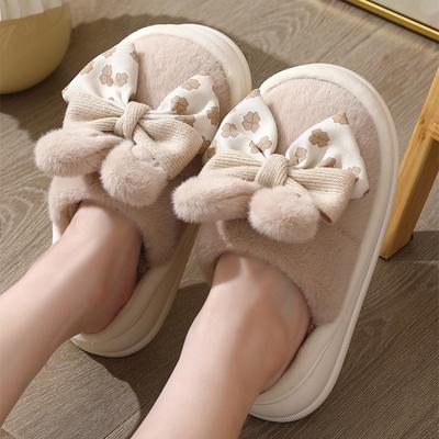 Осенне-зимние милые женские хлопковые тапочки с бабочками, домашние теплые пушистые шлепанцы с заячьими ушками, ПВХ, толстая подошва, плюшевые тапочки на платформе