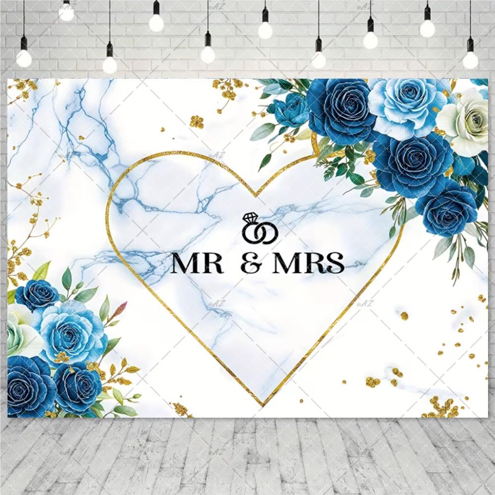 Mr & Mrs – Floral Bow and Pink Heart, Wedding Anniversary Background, Bride and Groom Photography Props, Decorations3134