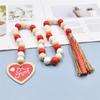 Valentines Day Wood Bead Garland With Tassels,Rustic Wooden Beads Garland Hanging Wooden Love Heart Ornaments