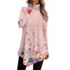 Casual Fashion Print Shirt Tops High Neck Irregular Hem Long Sleeve Pullover Tops